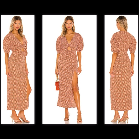 New House Of Harlow x REVOLVE Vincenza Maxi Dress in Geo Tile Print Front Tie XS - Picture 1 of 11